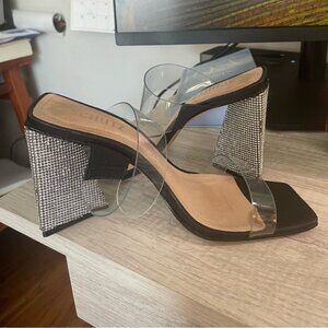 Schutz clear banded leather soles rhinestone sandals 6.5 $98 FINAL SALE